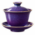 Teeschalen-Set 180 ml Porzellan Weiß Blau mit Deckel und Untertasse