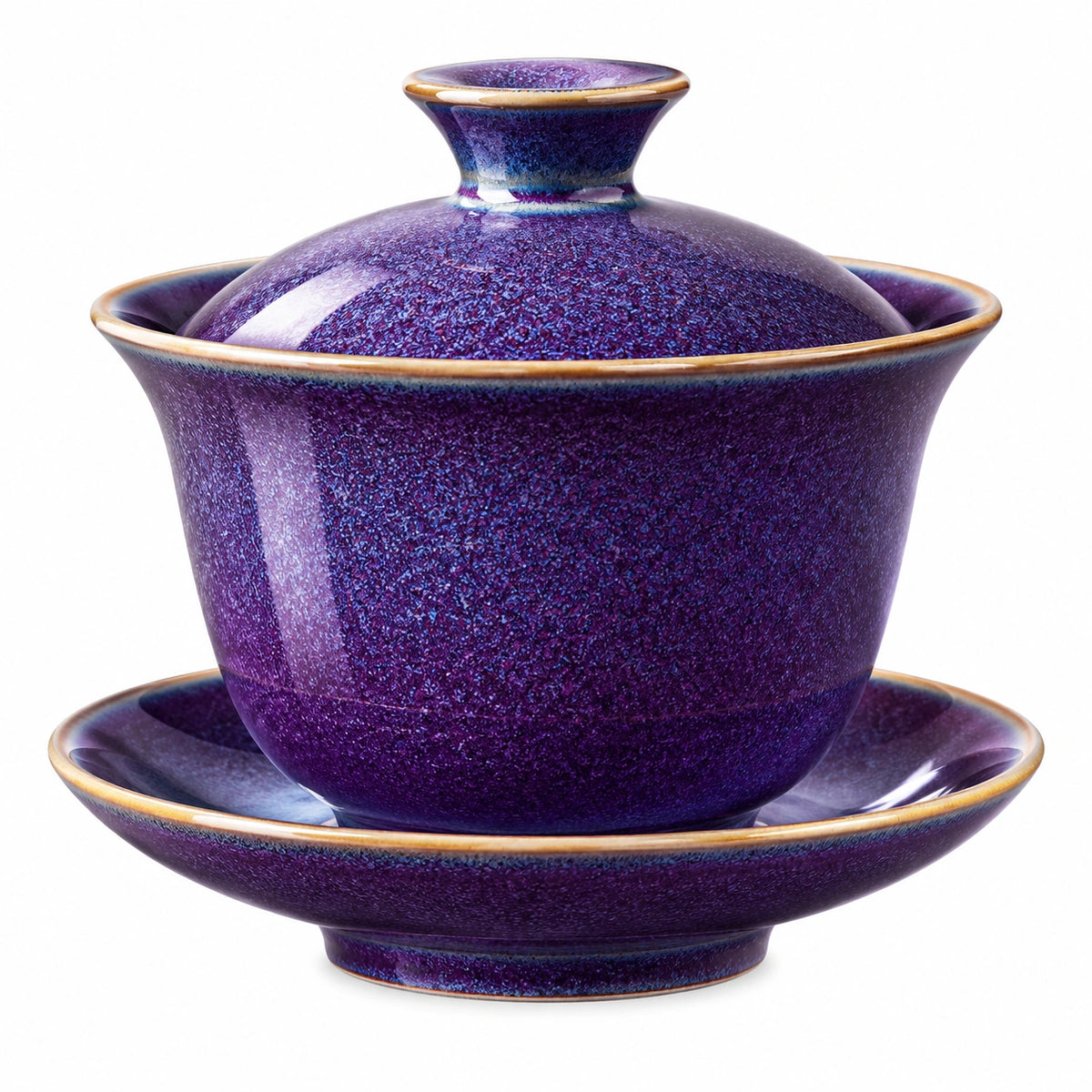 Teeschalen-Set 180 ml Porzellan Weiß Blau mit Deckel und Untertasse