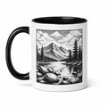 Keramiktasse 400 ml Creme Blaugrau mit Berglandschaft - Henkelbecher für Heißgetränke