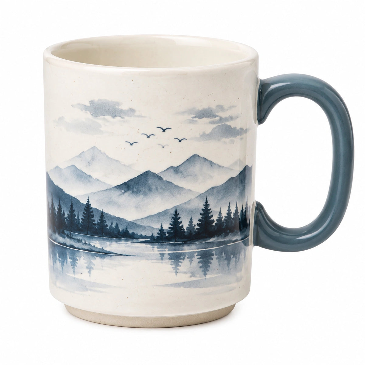 Keramiktasse 400 ml Cremegrün mit Bergwaldmotiv und Henkel