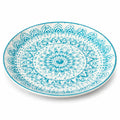 Ovale Servierplatte 30 x 23 cm aus Keramik in Weiß und Blau mit Blumenmuster
