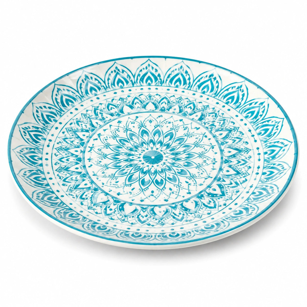 Ovale Servierplatte 30 x 23 cm aus Keramik in Weiß und Blau mit Blumenmuster