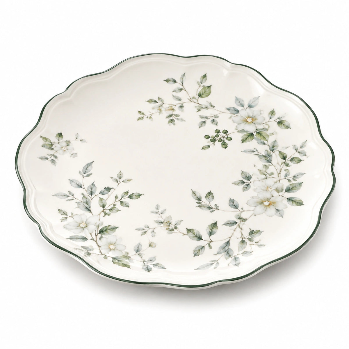 Speiseteller 27 cm aus Porzellan Elfenbein Grün mit Blumenmuster im klassischen Stil